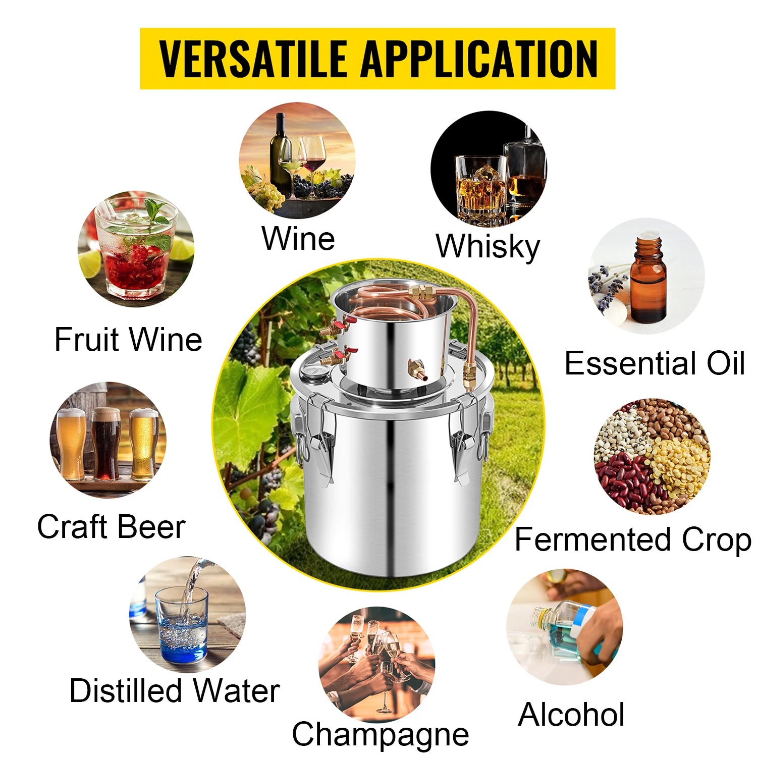 SucceBuy 3 5 8 Gal Alcohol Distiller Alambic Moonshine Still Stainless Copper DIY Home Brew Water Wine Essential Oil Brewing Kit