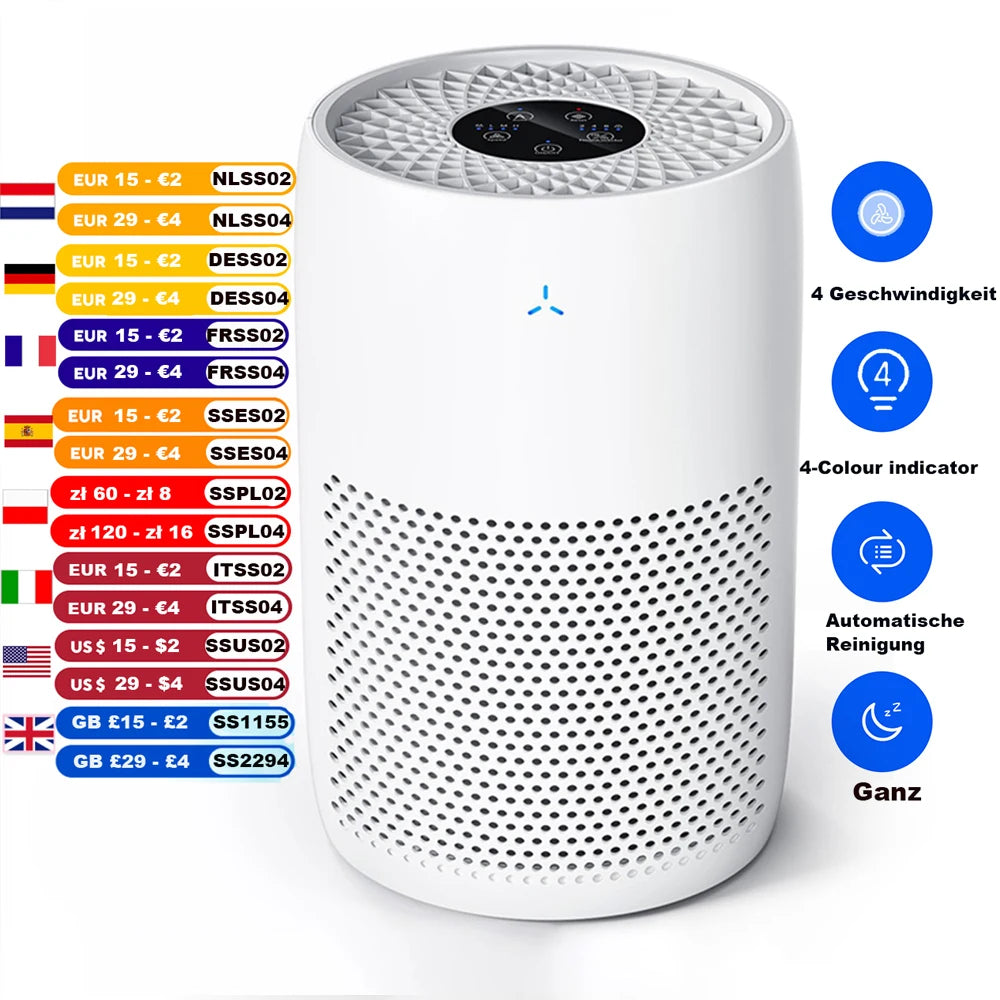 AROEVE Air Purifier 170 m³/h for Bedroom,Living Room Activated Carbon
