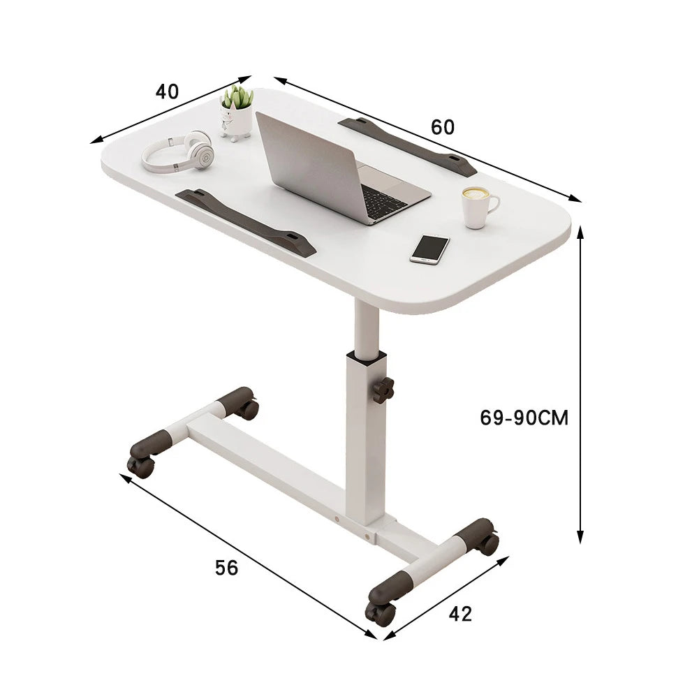 Overbed Table Adjustable Height Over The Bed Mobile Hospital Bedside Table With Tilting Desktop, Wheels, Rolling Standing Laptop