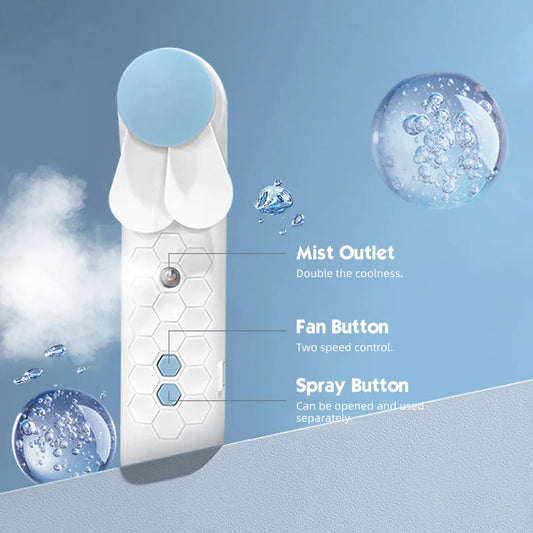 Portable Handheld Mist Fan - USB Rechargeable 2-in-1 Air Cooler & Facial Humidifier | AlluCanFind