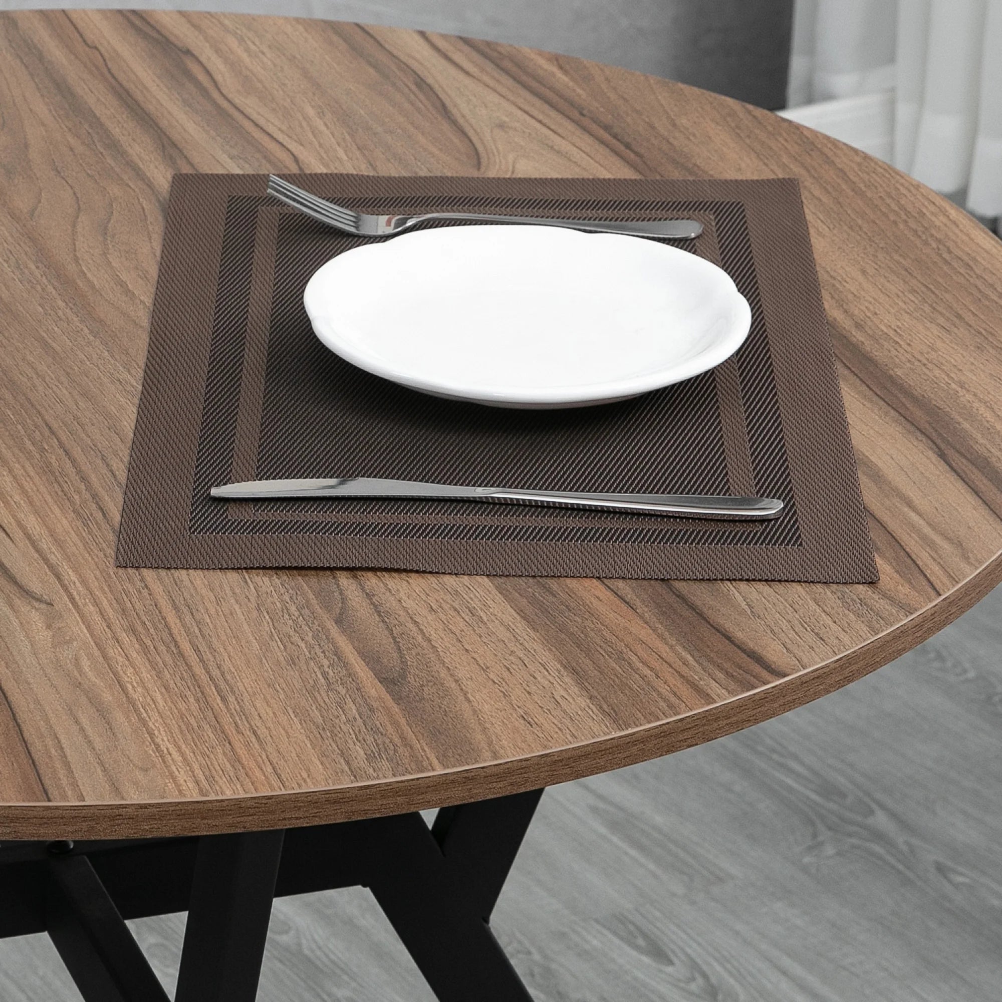 Homcom Round Dining Table with Wooden Top and Steel Frame Ø90X76 cm
