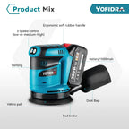 YOFIDRA 125mm Electric Orbital Sander 3 Speeds Adjustable Rechargeable Polishing Grinder Machine For Makita 18V Battery