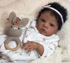 NPK 48cm Lifelike Reborn Baby Doll Dark Skin Primrose Awake with Multi-Layer Painting And Similar Outfit Collectible Doll