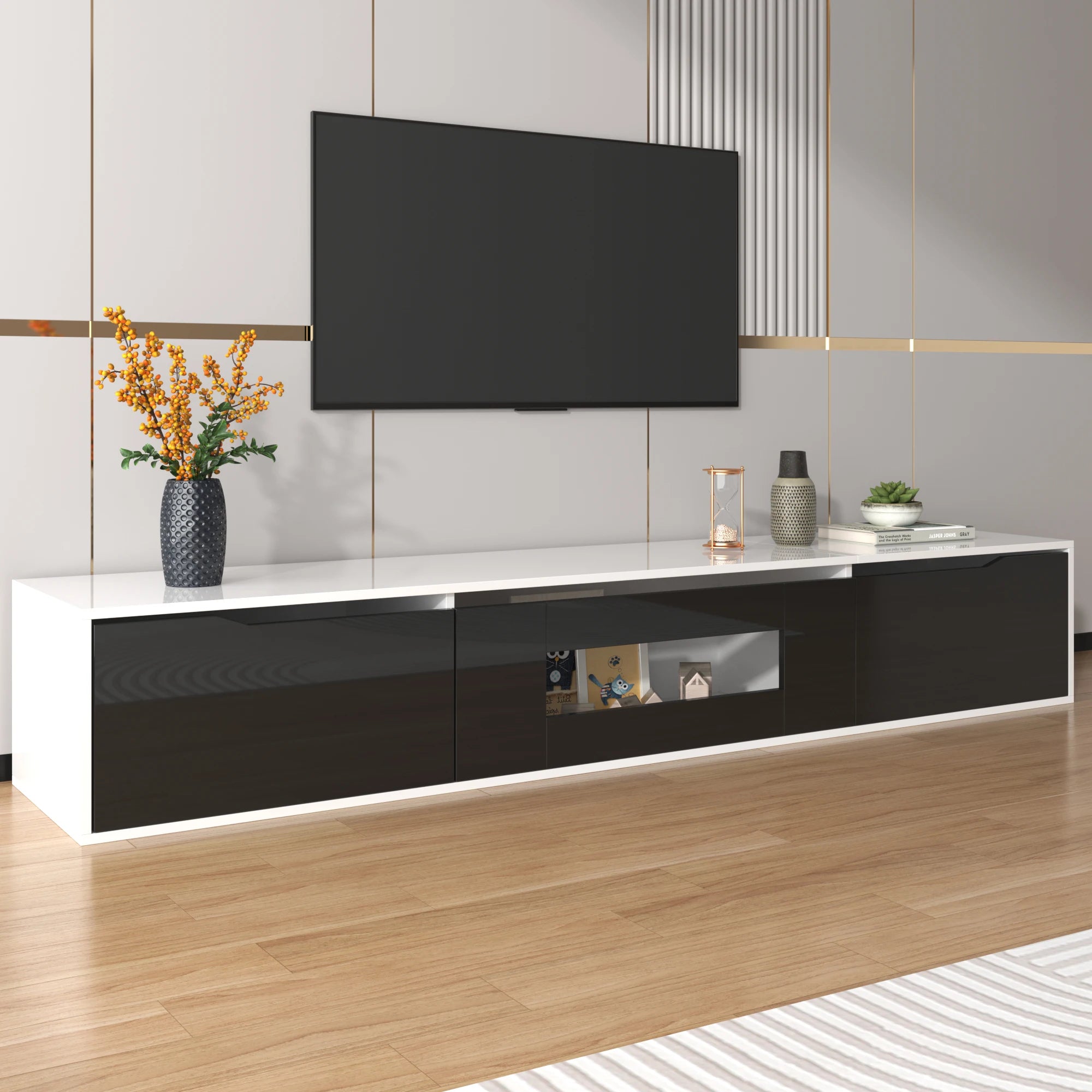 Anajqaqia TV Cabinet, High GlossTV Stands, Modern TV Cabinet with Color Changing LED Lighting and Storage Space, 180×30×35 cm