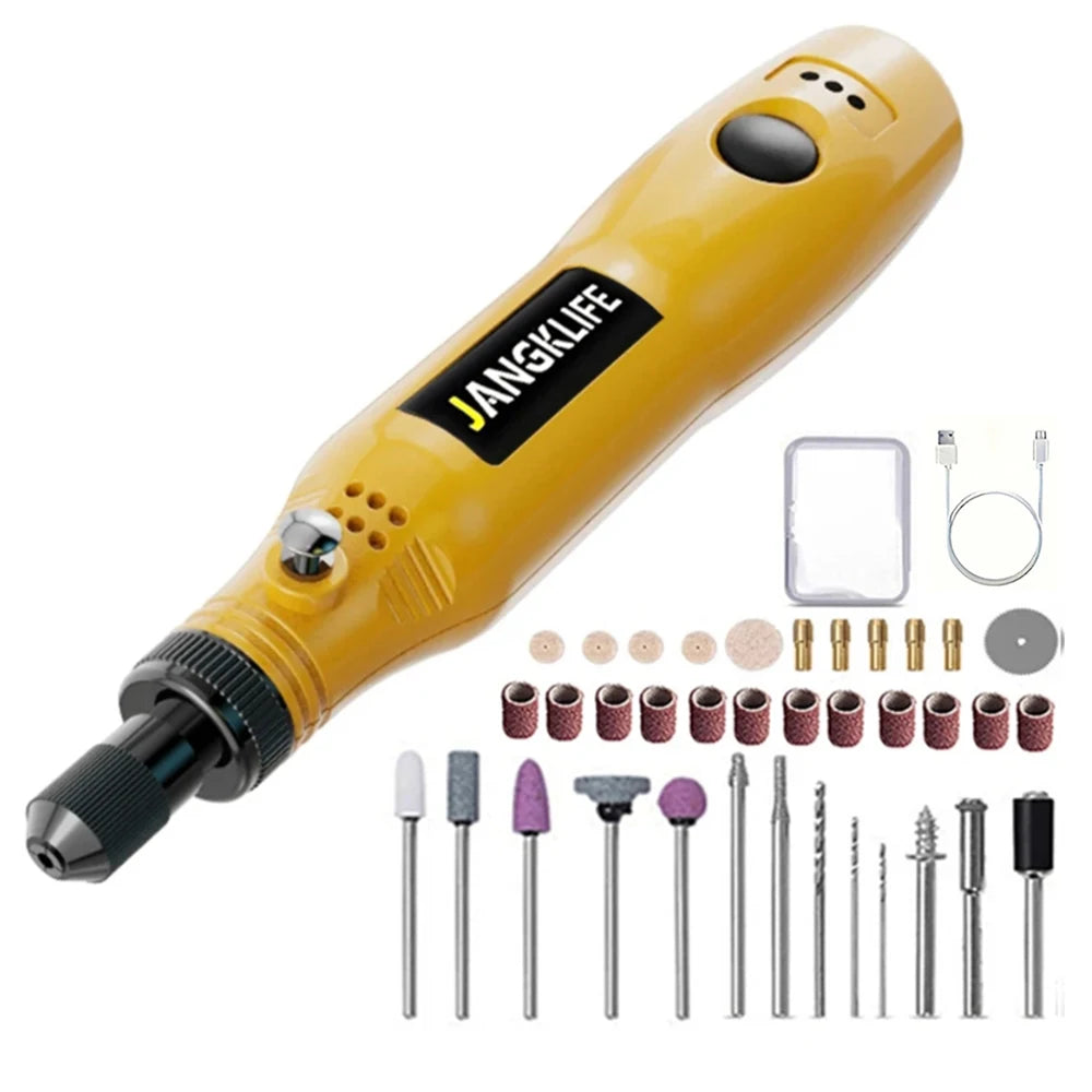 JANGKLIFE USB Cordless Rotary Tool Kit Woodworking Engraving Pen DIY For Jewelry Metal Glass Mini Wireless Drill
