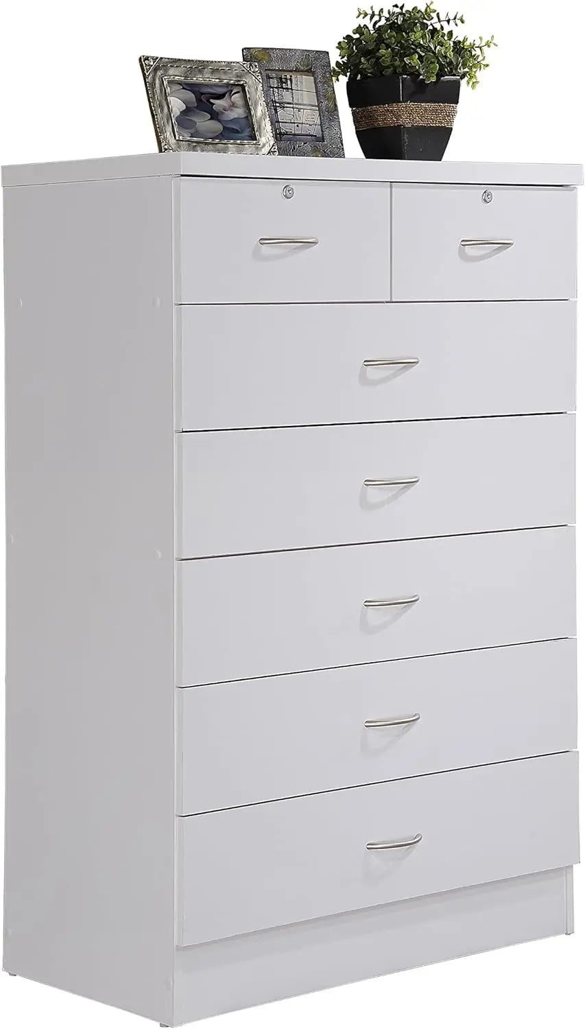 7 Drawer Wood Dresser for Bedroom,31.5inch Wide Chest of Drawers,with 2 Locks on the Top Drawers,Storage Organization Unit,White