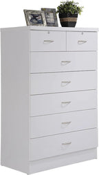 7 Drawer Wood Dresser for Bedroom,31.5inch Wide Chest of Drawers,with 2 Locks on the Top Drawers,Storage Organization Unit,White