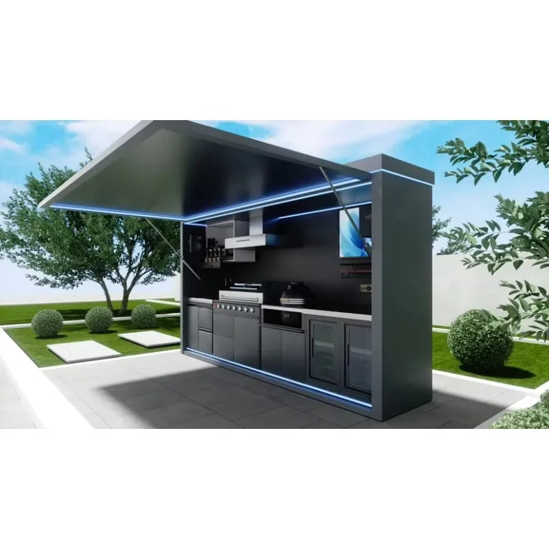 Customized heavy duty weatherproof outdoor kitchen folding design with gas grill for outdoor cooking