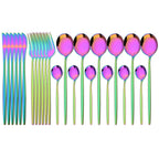 24Pcs Dinnerware Set Stainless Steel Tableware Knife Fork Tea Spoon Cutlery Set Multiple Colour Silverware Kitchen Flatware Set