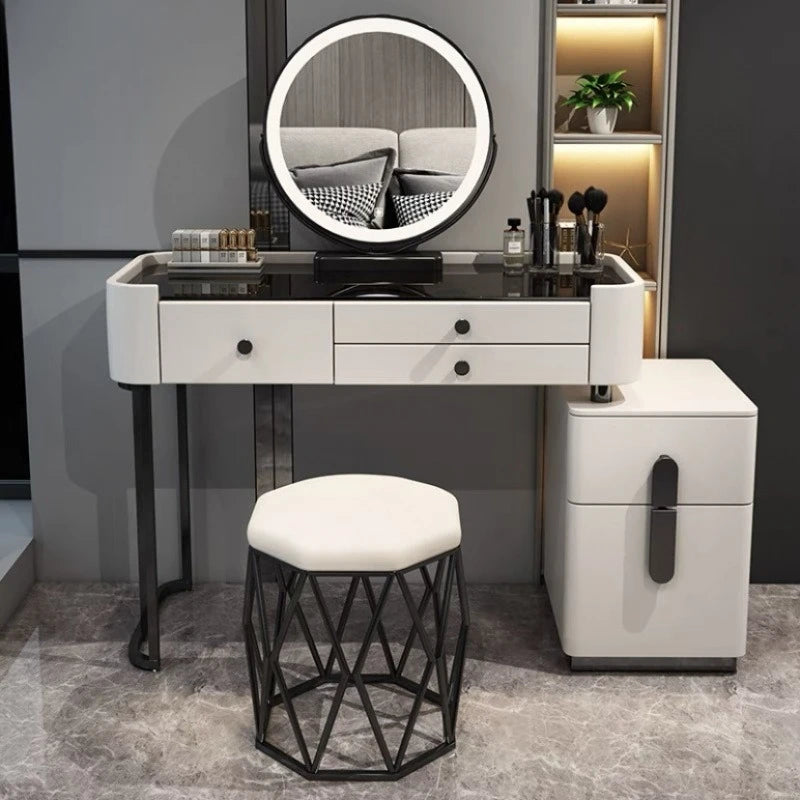 Drawers Vanity Dressing Makeup Table Mirror Mobile Bedroom Dresser Organizer Lights Penteadeira Quarto Bedroom Furnitures