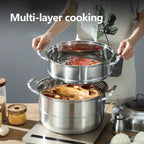 304 Thickened Stainless Steel Steamer, 32cm 5-Layer Stackable Universal Cooking Pot with Lid for Induction and Gas Cooker
