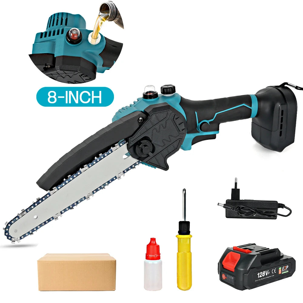 8 Inch Brushless Cordless Oil Electric Chain Saw Rechargeable Garden Wood Logging Pruning Saw Power Tools For Makita 18V Battery