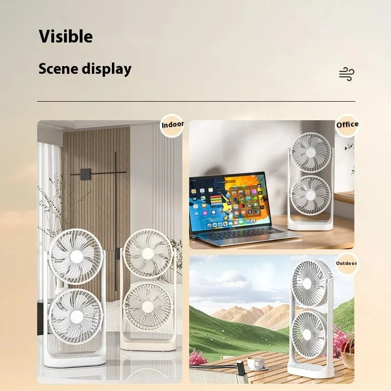 Quiet Desktop Twin Fan: 360°Flexible Rotation, Type C Charging, Multi