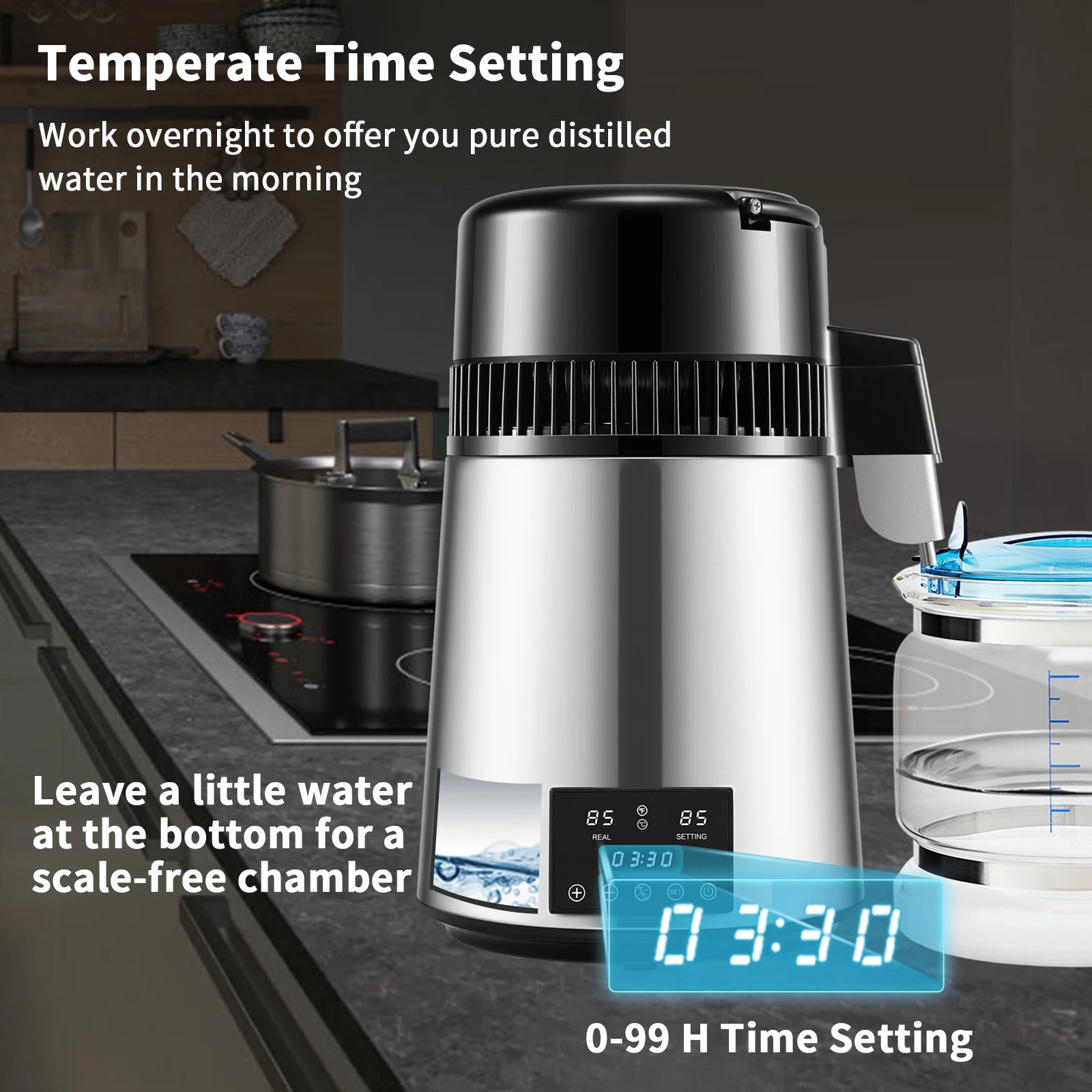 SucceBuy 4L Water Distiller Purifier Filter Dispenser Drink Bottle Softener Dual Temp Display Overheat Protection Home Appliance