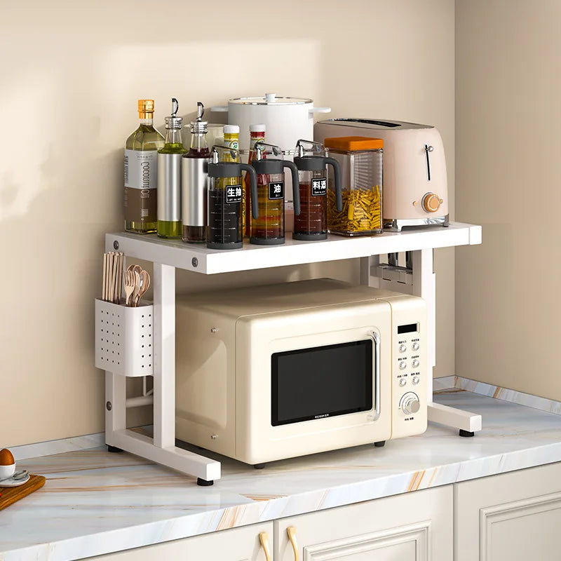 Expandable Kitchen Microwave Stand Double-Layer Countertop Organizer Rice Cooker Storage Rack Cabinet Placement Shelf