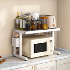 Expandable Kitchen Microwave Stand Double-Layer Countertop Organizer Rice Cooker Storage Rack Cabinet Placement Shelf