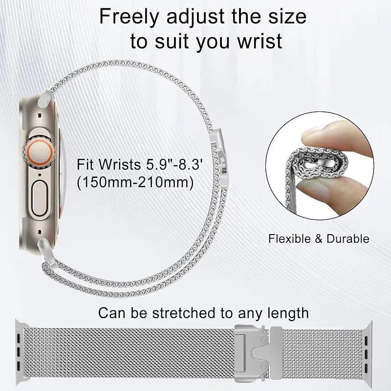 Milanese Loop Strap for Apple Watch - Stainless Steel Band for 38-49mm Series 4-Ultra 2 | AlluCanFind