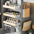 Solid Wood Kitchen Storage Holders Large Capacity Condiment Bottle Specific Organizer Wall-mounted Storage Racks Home Decor