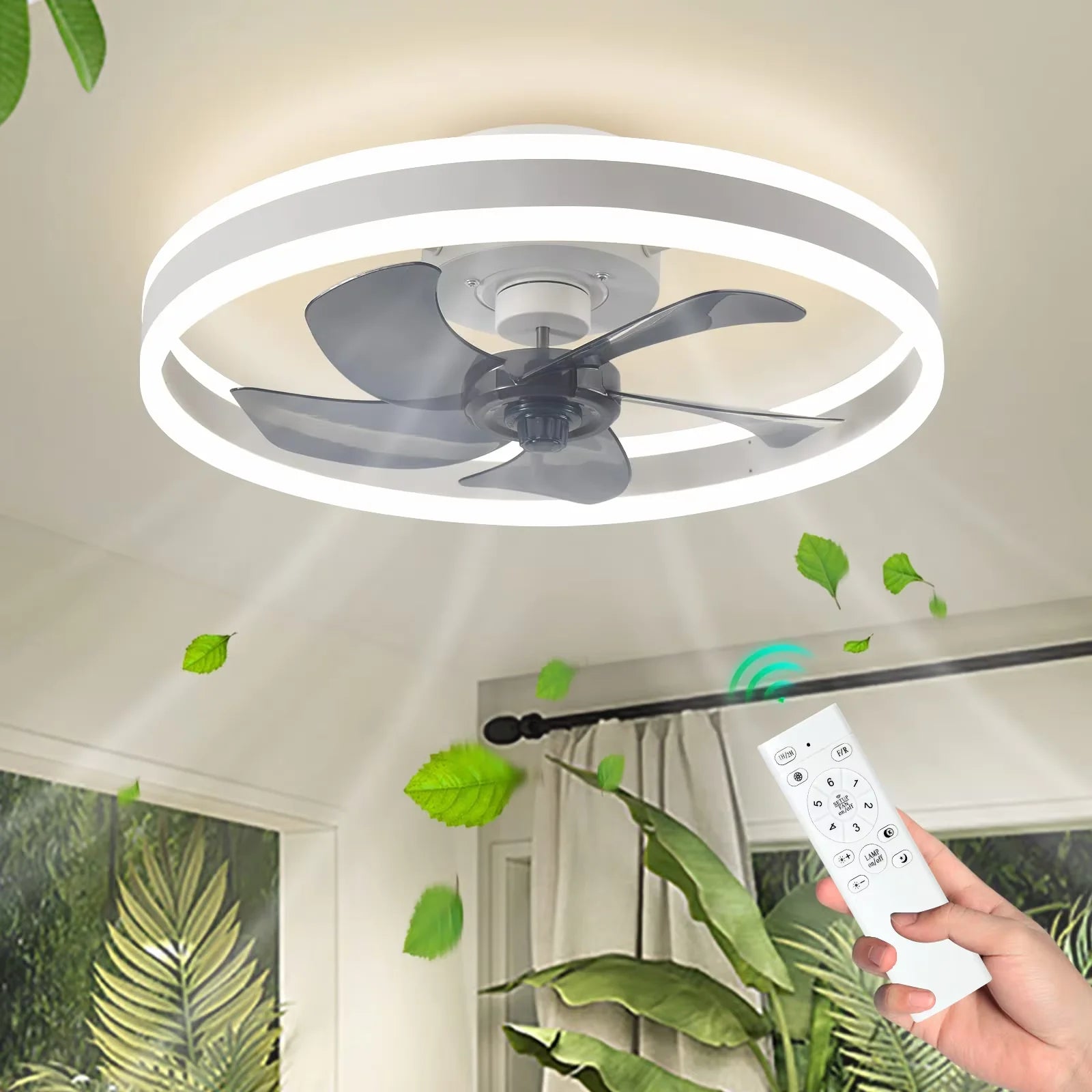 Modern LED Ceiling Fan with Remote & Dimmable Lighting
