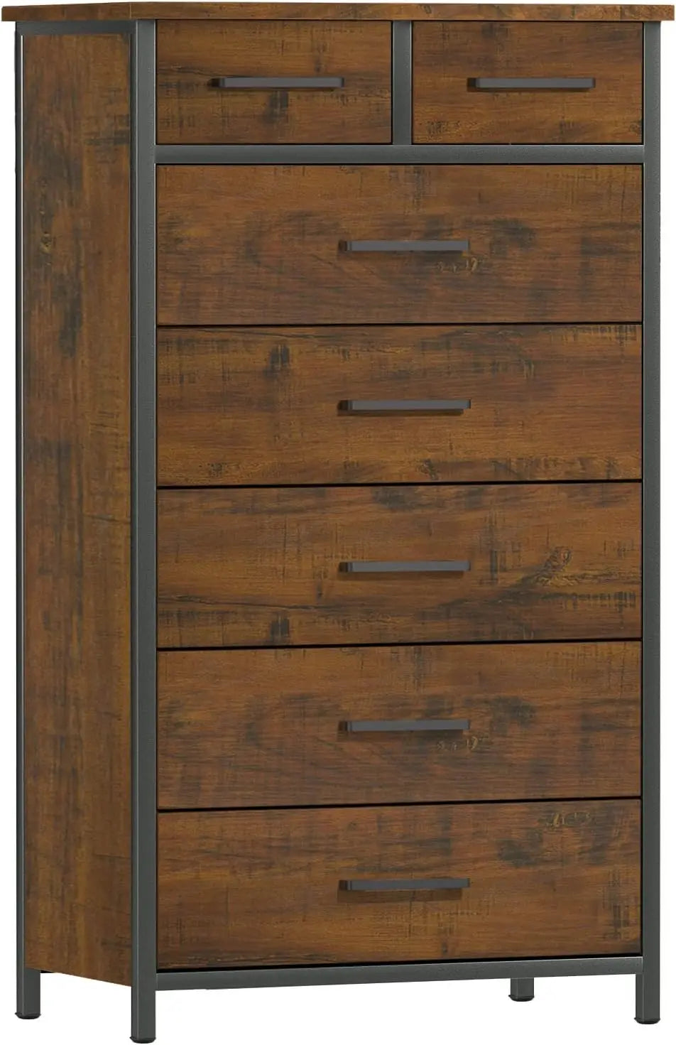 7 Drawer Tall Dresser with Sturdy Metal Frame, Industrial Drawer Chest for Bedroom, Clothes Storage Cabinet