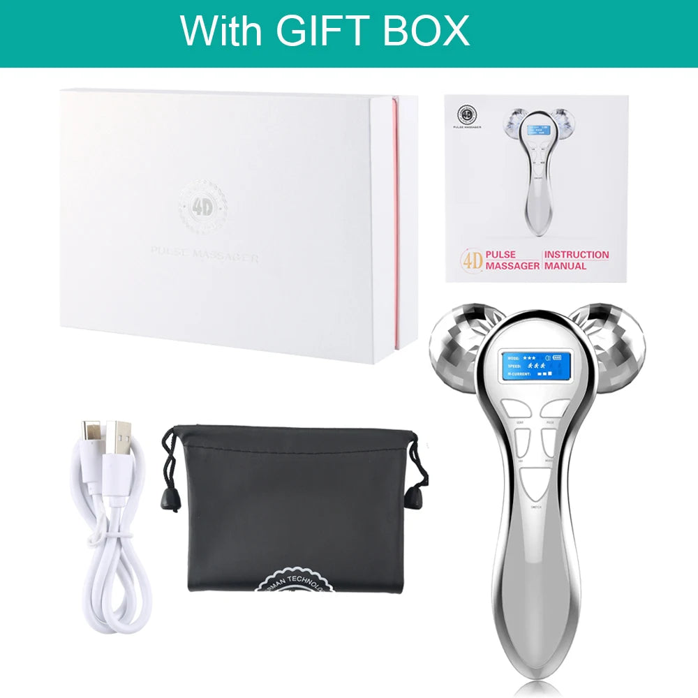 4D EMS Face Massager Roller Microcurrent Vibration Facial V Lifting Massage Devices Beauty Skin Care Tool For Neck Eye Body