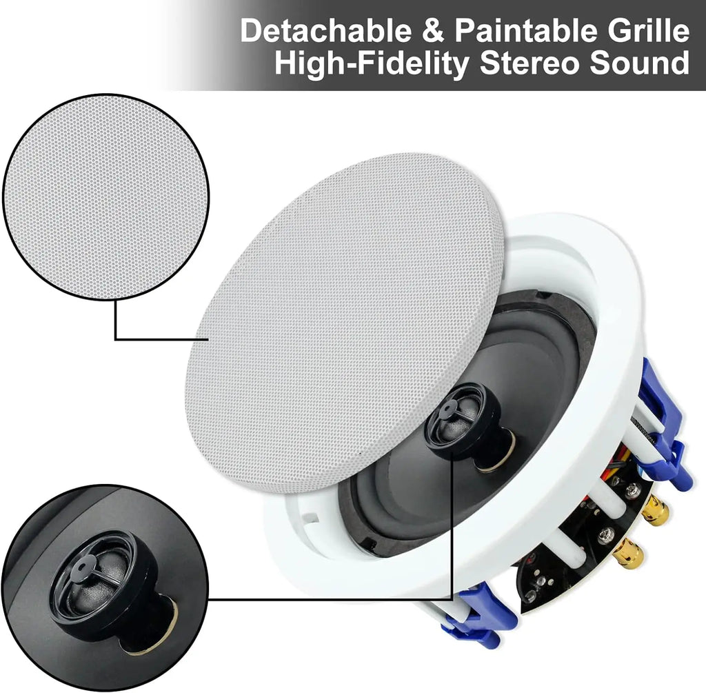 Herdio Passive Ceiling Speakers 6.5‘’ 320W 2-Way Round Flush Mount Speakers Perfect For Home Theater Living Room Bathroom Pair