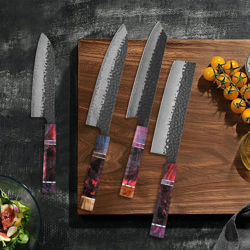 1-4 PCS Kitchen Knives Set Hand Forged 67 layers Damascus Steel Japanese Chef Knife Santoku Utility Cooking Tools Solidified