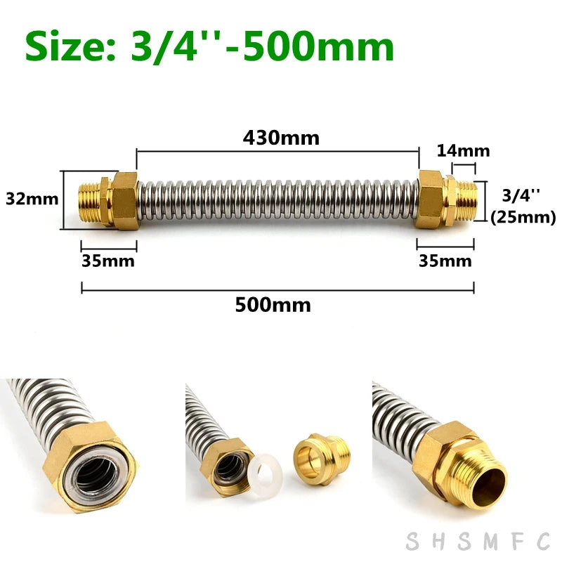 1~5 PCS 1/2" 3/4" 1" Copper Male Thread 304 Stainless Steel Bellows Hot Cold Water Pipe Joint Metal Hose Fittings High Pressure