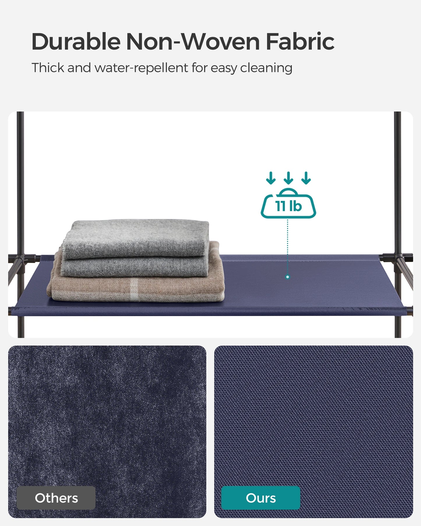 SONGMICS Closet Wardrobe, Portable Closet for Bedroom, Clothes Rail with Non-Woven Fabric Cover, Clothes Storage Organizer