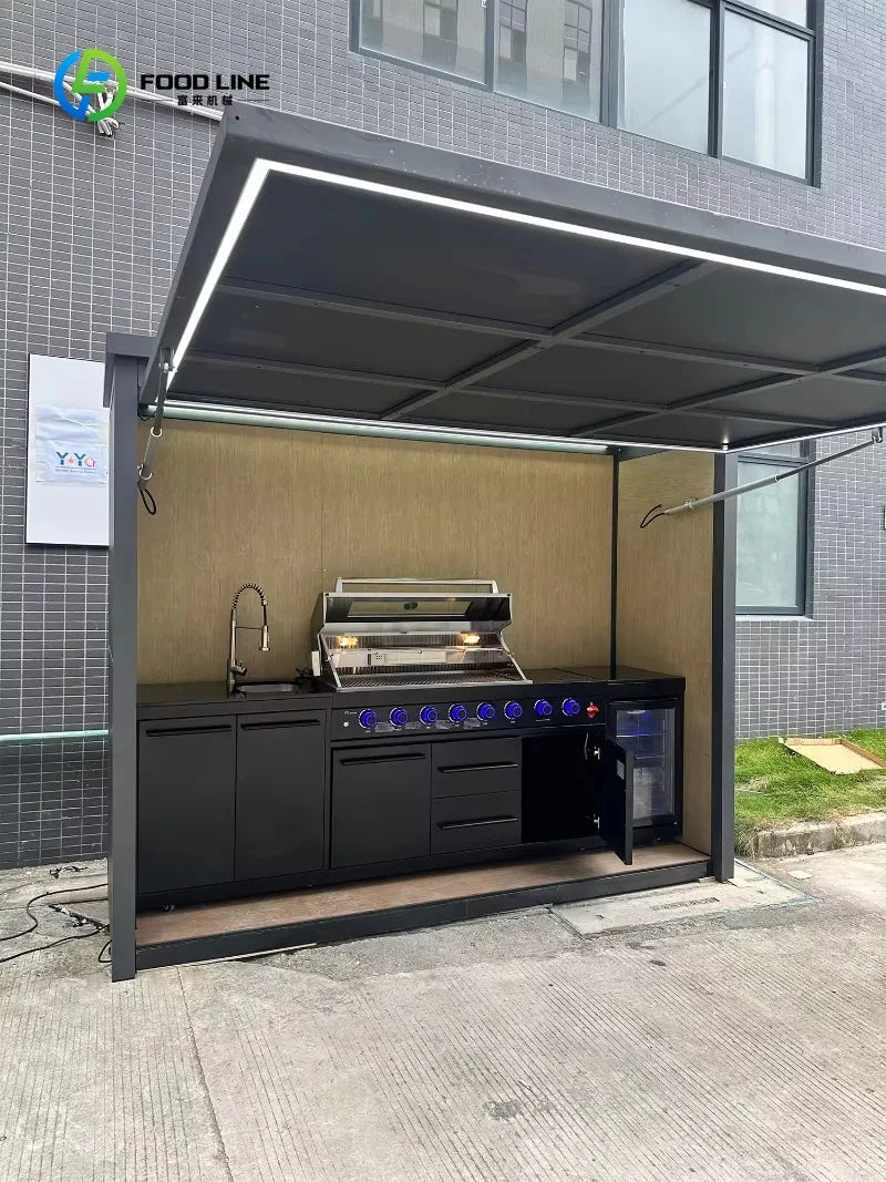 Customized Outdoor Kitchen Station Portable Stainless with Sink & Storage Trolley Weather Resistant for BBQ Camping Catering