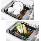 1PCS Kitchen Drainage Rack Multi-functional Retractable Shelf Dish Basin Dish Storage Rack Stainless Steel Sink Drainage Basket