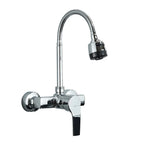 Wall Mounted Double Hole Kitchen Lead Free Hot and Cold Water Mixing Faucet Water Flow Spray Aerator 360 Degree Rotating Hose
