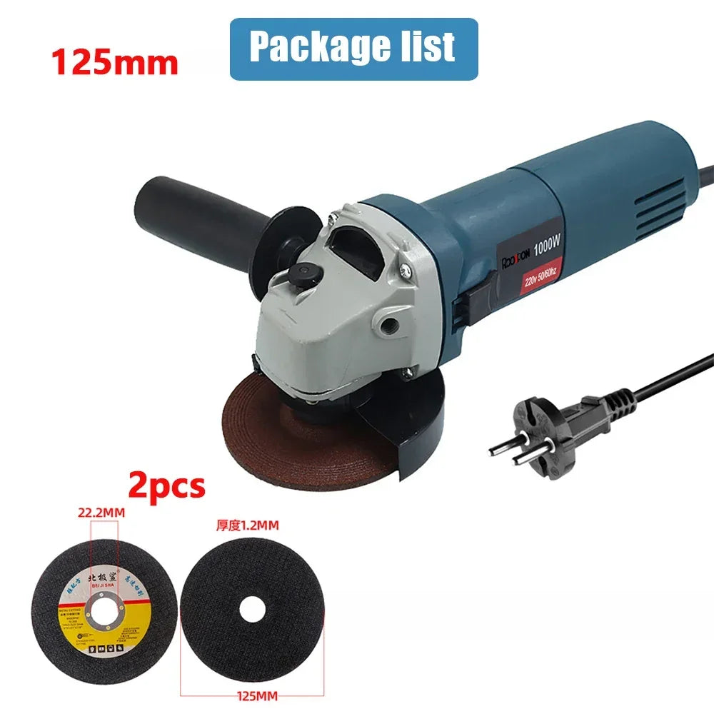 1000W Electric Angle Grinder 100mm 125mm Corded Grinding Machine 6 Speeds Electric Grinding Cutting Polishing Power Tool 220V EU