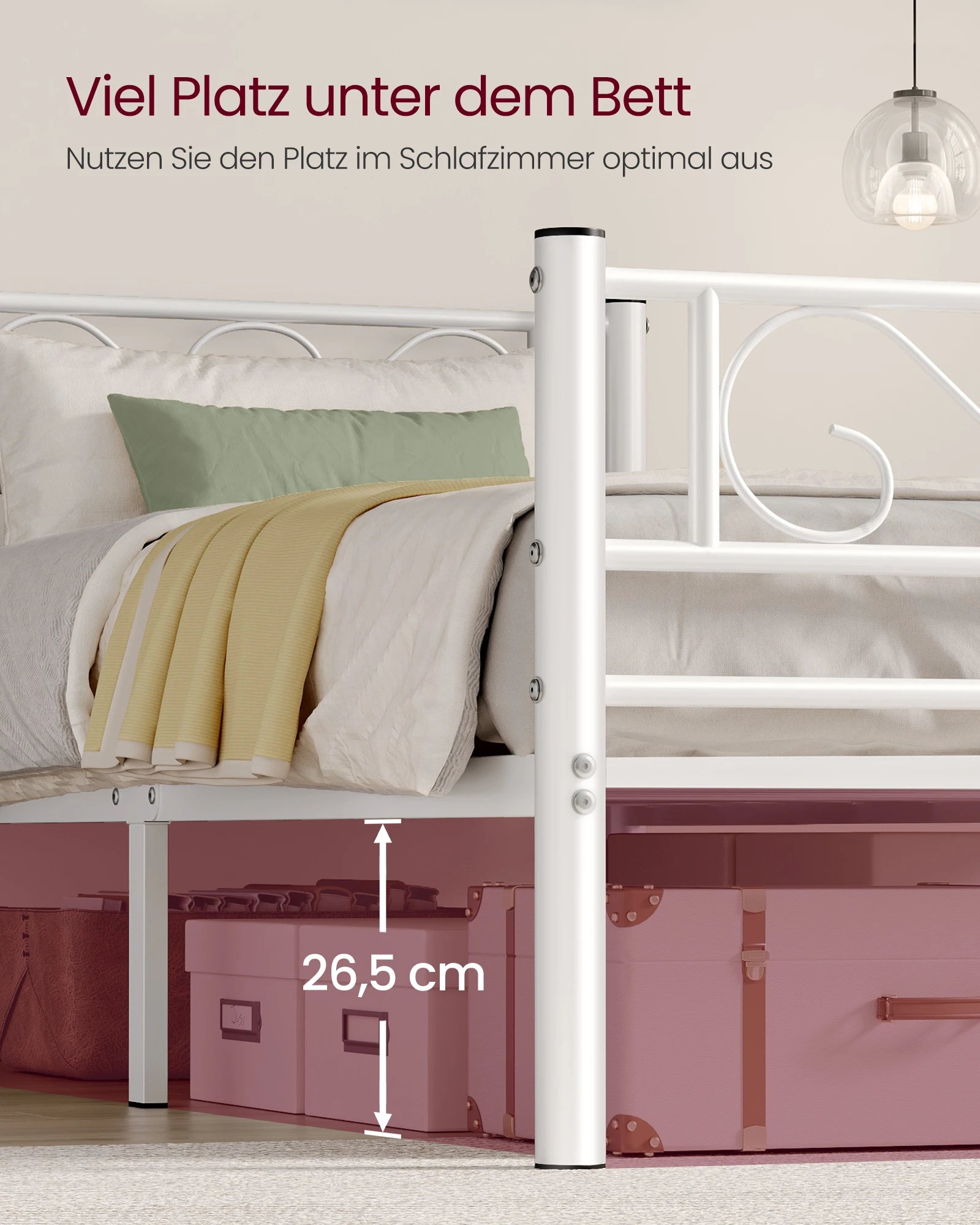 VASAGLE bed 90x200 cm, guest bed, single metal bed, bed rack, bed frame, metal bed, easy assembly