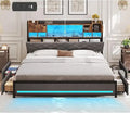 Queen Bed Frame with 4 Drawers and Hidden Storage Headboard,LED Bed Frame with Marshmallow Storage and Charging Station,Light up