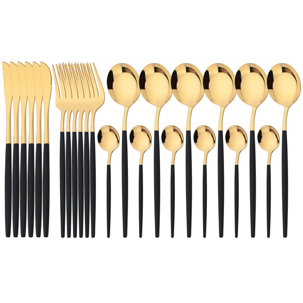 24Pcs Dinnerware Set Stainless Steel Tableware Knife Fork Tea Spoon Cutlery Set Multiple Colour Silverware Kitchen Flatware Set