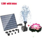 1.5W Solar Fountain Pump with 6 Nozzles Mini Fountain Pool Pond Waterfall for Outdoor Bird Bath Pond Garden Decor Floating Lotus