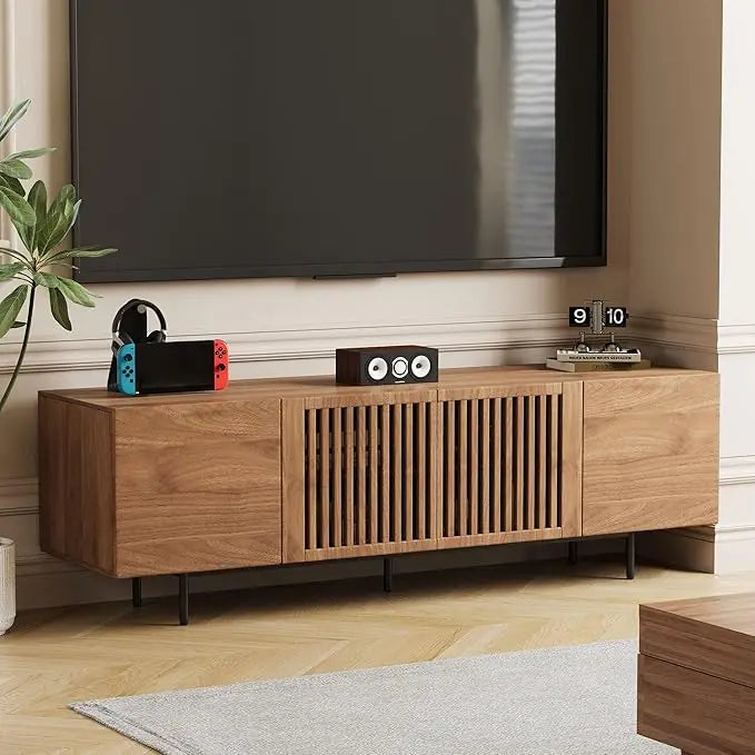 Mid Century Modern TV Stand for 80+ Inch TVs, 94.48" Walnut Console with Ample Storage – Stylish Entertainment Center for Living