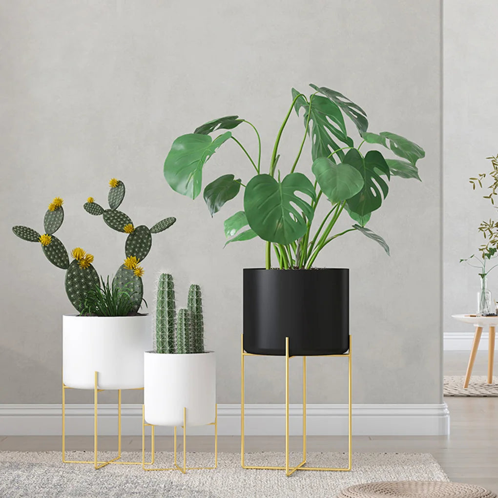 2025 Plant Stand with Pot Floor Type Flowerpot Metal Planter Black White Gold  Living Room Succulent Multi-use Balcony Decor