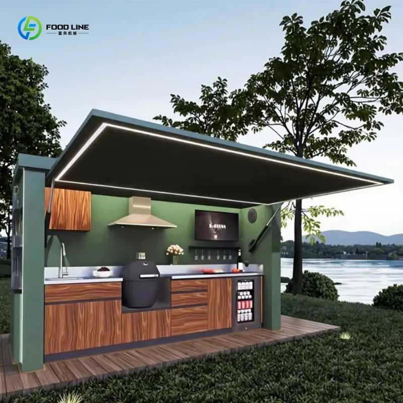 Customized stylish electric outdoor kitchen combined sink and fridge quick installation for backyard gatherings