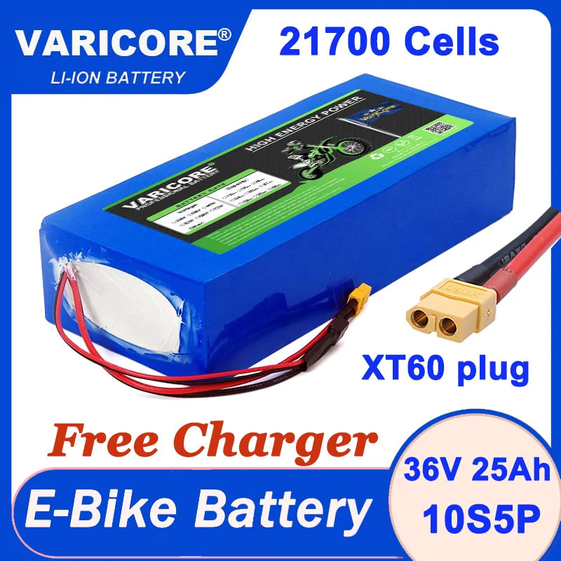 VariCore 36V/48V/60V 25Ah 21700 Lithium Battery Pack 1200w With PCB for 42V 54.6V 67.2V Electric vehicle Batteries + Charger
