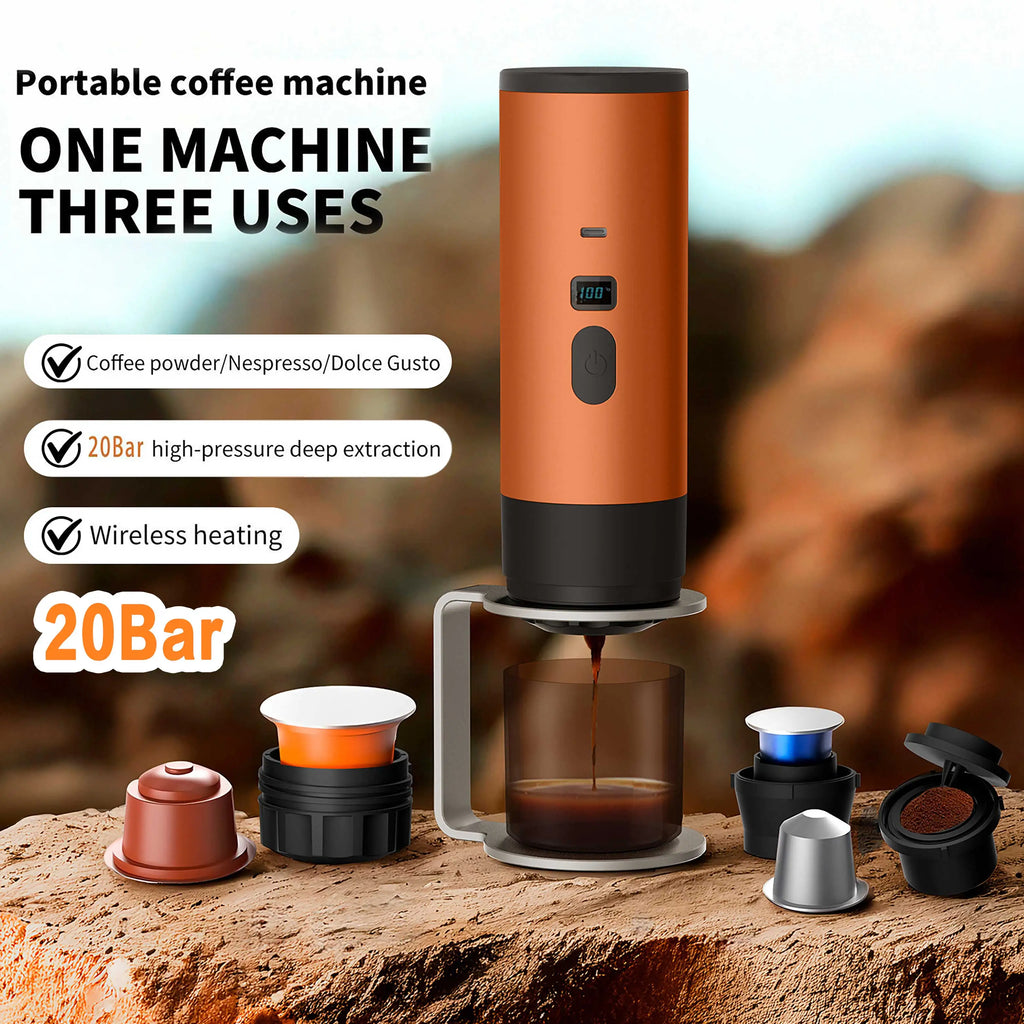 3-in-1 Portable Electric Coffee MakerCapsule Coffee Grinder Travel Coffee Maker with Cordless Heating for Car and Home Camping