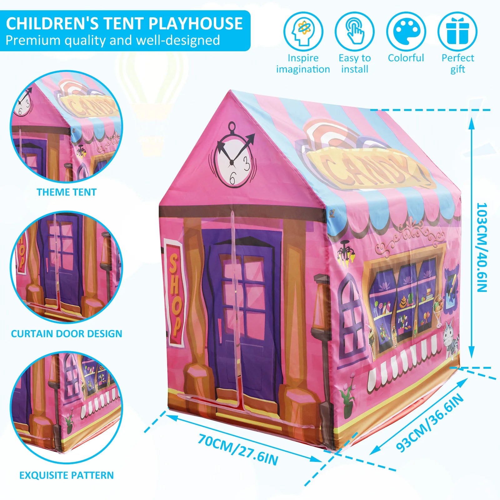 Kids Playhouse Polyester Large Size Playhouse Tent Colorful Cute Foldable Castle Play Tent for Boys Girls Indoor Outdoor Game