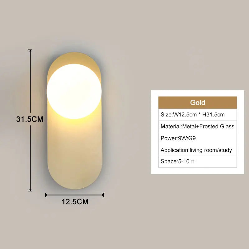 Interior LED Wall Lamps Wall Lighs with G9 Bulb Frosted Glass Ball Black Gold Bedroom LED Wall Sconce for Home Luminuaire Lamp