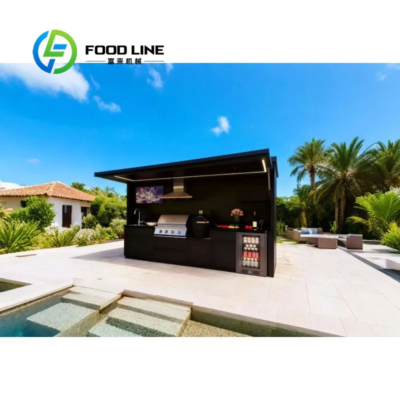 Customized Modular Outdoor Kitchen Island Trailer With Sink Storage Cabinet Backyard BBQ Cooking Station