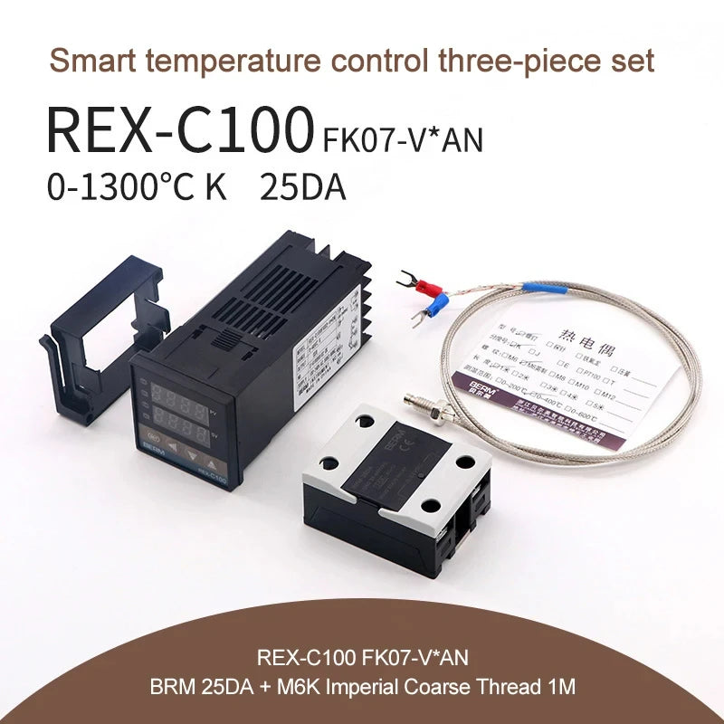 REX-C100 Digital PID Temperature Controller Thermostat SSR output Max.40A SSR Relay K Thermocouple Probe High Quality