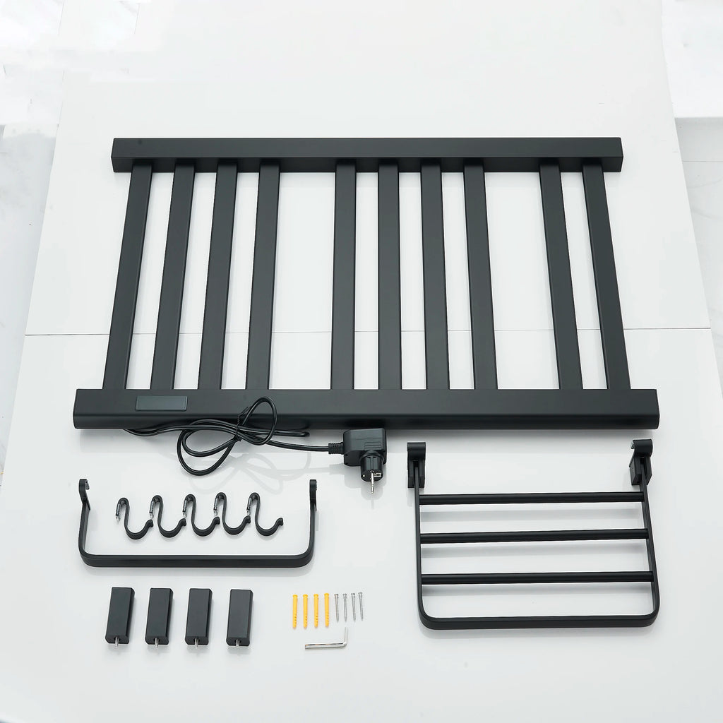 Matte Black Bathroom Electric Heated Towel Rack with Digital Display Touch Thermostatic Dry Towel 304 Stainless Steel Heater