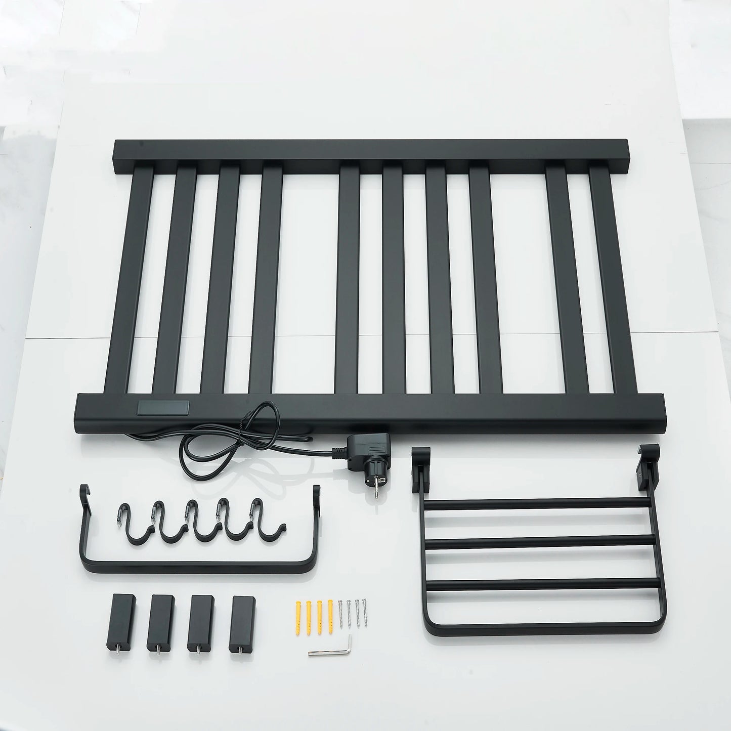 Matte Black Bathroom Electric Heated Towel Rack with Digital Display Touch Thermostatic Dry Towel 304 Stainless Steel Heater