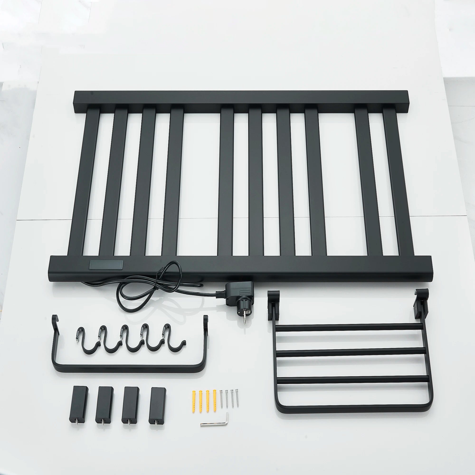 Matte Black Bathroom Electric Heated Towel Rack with Digital Display Touch Thermostatic Dry Towel 304 Stainless Steel Heater