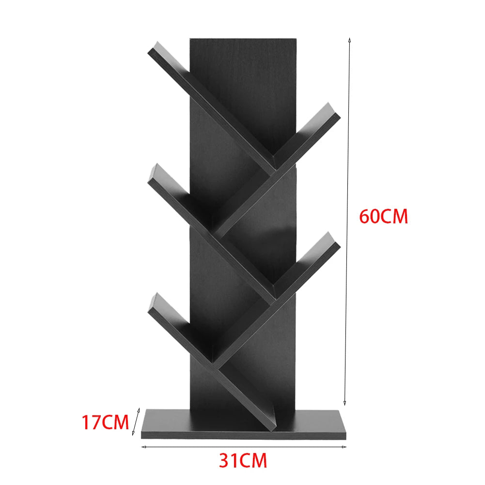【Breeins】Rustic Standing Tree Bookshelf Wood Display Rack For Home Office Decoration Storage Organizer Shelf Bookcase